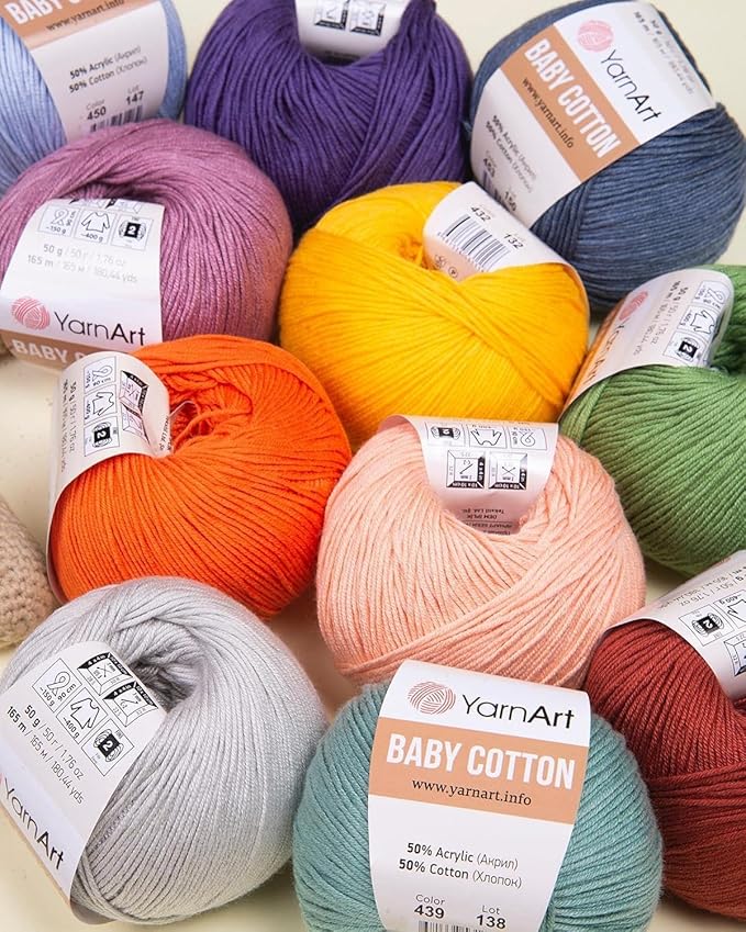 YarnArt Baby Cotton Yarn - Soft, 50% Cotton 50% Acrylic, 1.76 Oz, 180.44 Yds (1, 436)