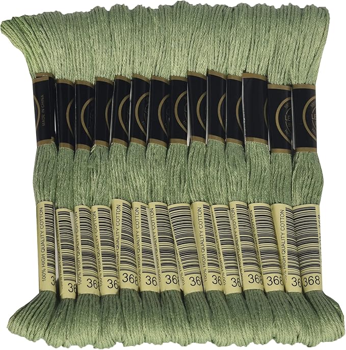 LE PAON Embroidery Floss, 14-Pack Six Strands 100% Long Staple Cotton Embroidery Thread, 8.7-Yard，Color Number：368, Light Pistachio Green
