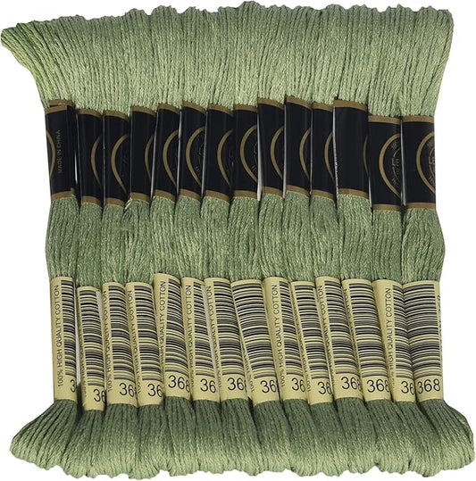 LE PAON Embroidery Floss, 14-Pack Six Strands 100% Long Staple Cotton Embroidery Thread, 8.7-Yard，Color Number：368, Light Pistachio Green