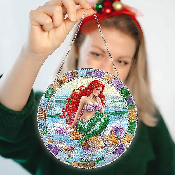 Pavemlo Hanging Diamond Art Kits for Adults Ocean Beauty – 8x8 Inch Double-Sided Acrylic Board DIY Crystal Diamond Suncatcher Pendant, Sparkling Home Wall or Window Decoration Handmade Gift
