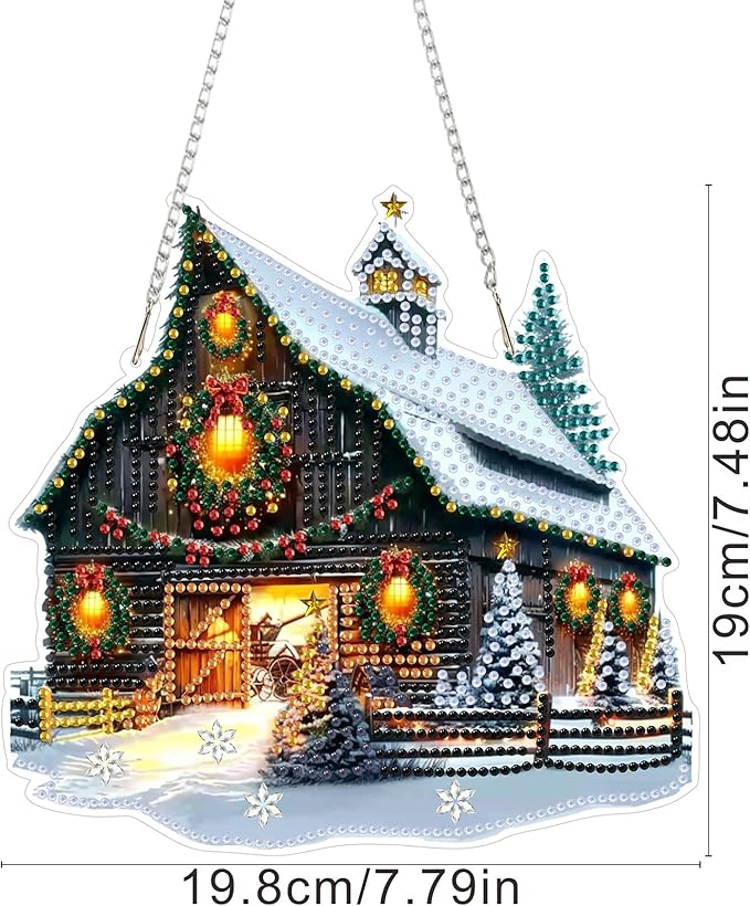 SENQAO Farmhouse Diamond Art Hanging Kits for Adults Kids, Christmas Diamond Art Suncatchers, 5D Special Shape Diamond Painting Pendant Window Ornament Gifts for Home Garden Door Wall Decor