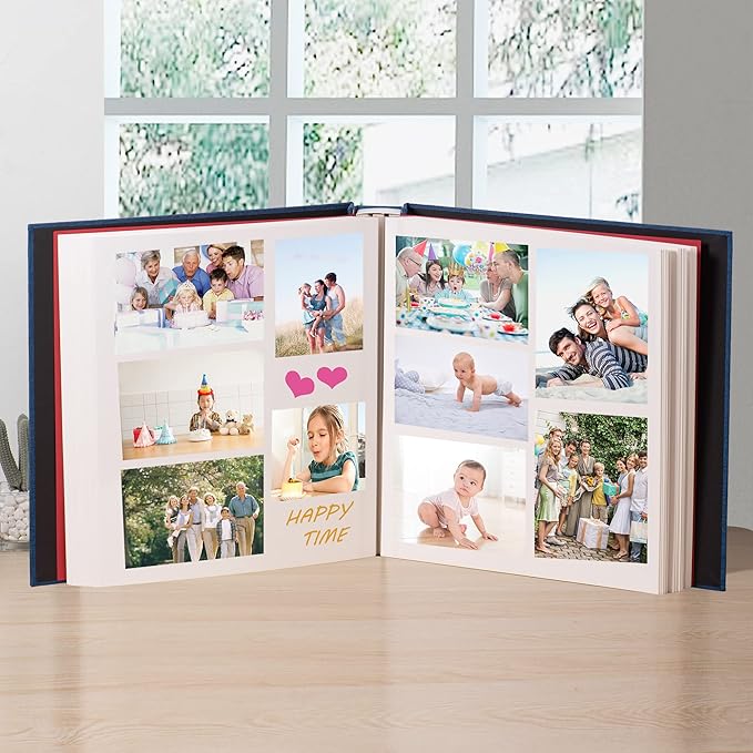 Large Photo Album Self Adhesive 4x6 5x7 3x5 8.5x11 Scrapbook Magnetic Album DIY Scrap Book Length 13 x Width 12.8 (Inches) 120 Sticky Pages Linen Cover DIY Photo Album (Blue)