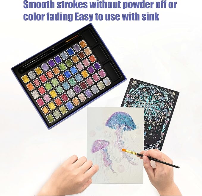 Mini Shimmer Watercolor Paint Set, 60 Colors Glitter Metallic Watercolour Painting Sets, Solid Pearl Water Color Paints for Artists, Amateur Hobbyists and Painting (60 Colours)
