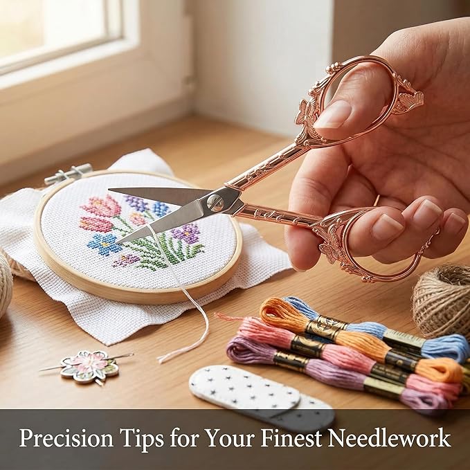 Crochet Scissors with Cover – Rose Gold Vintage Small Embroidery Scissors, Sharp Craft Scissors for Yarn Thread Sewing Needlework, Pretty Gift for Crocheter Quilter, 4.6 Inch