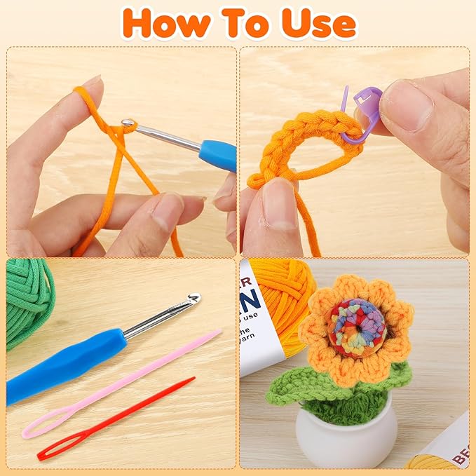 WSICSE 8x50g Beginner Crochet Yarn, Cotton Yarn for Crocheting Easy-to-See Stitches Chunky Thick Soft Yarn for Beginners Crocheting Easter Basket Stuffers