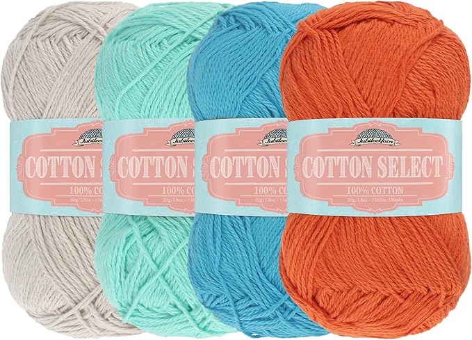JubileeYarn Cotton Select Yarn - 50g/Skein Sport Weight - Shades of Contrast Colors A - 4 Skeins
