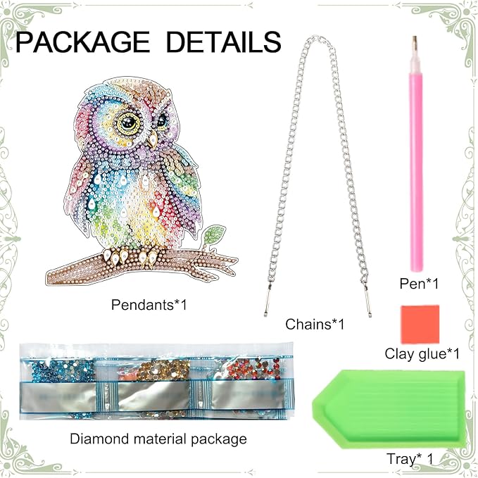 AiYuanzsh Owl Diamond Painting Hanging Pendant Kit, 19 cm, Acrylic, Wall Mount, Mosaic Crafts, Home Decor, Indoor, Unisex