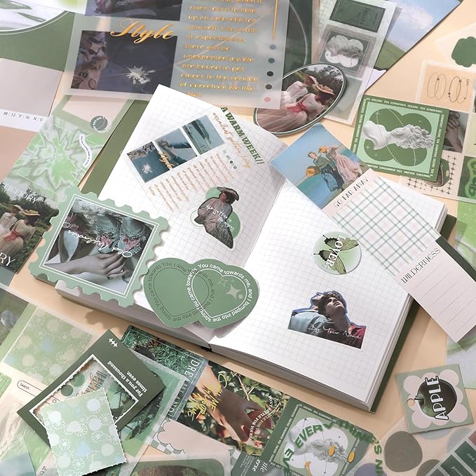 Scrapbook Photo Album Supplies Kit with Tweezers and Glue Tape, Aesthetic Vintage Junk Journal Large Scrapbooking Paper, Sticker Pack, Notebook Craft Supplies, DIY Gift for Adult Men Women (Island)