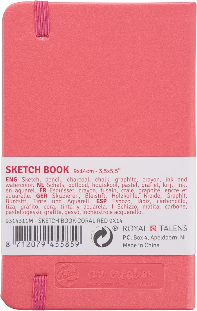 royal talens t9314-311m 441840 talens art creation sketchbook, drawing notebook, 3.5 x 5.5 inches (9 x 14 cm), coral red
