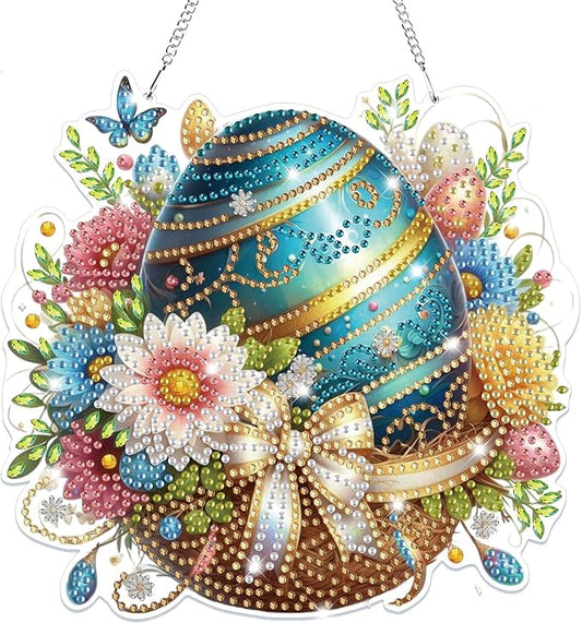 Bowetile Easter Diamond Art Hanging Kits for Adults, 5D Special Shape Diamond Painting Egg Kits, Easter Egg Diamond Gem Art Suncatchers Painting Pendant Home Decor, Gifts for Easter