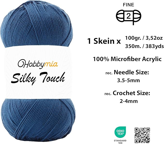 Silky Touch Acrylic Yarn - Soft Sport Weight Yarn for Crochet & Knitting - 100g / 383yds - 100% Microfiber Acrylic - Lightweight Fine Smooth Yarn(Blue - Air Force Blue, 1 Skein)