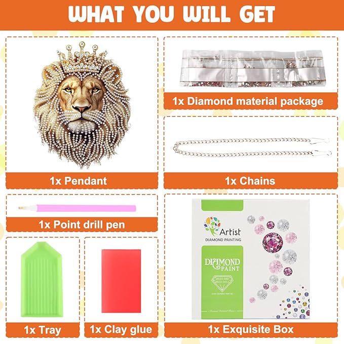 NAIMOER Diamond Art Hanging Kits for Adults Lion 5D Special Shaped Rhinestone, DIY Acrylic Diamond Art Painting Window Pendants Home Garden Wall Hanging Ornament Kits, Double Sided