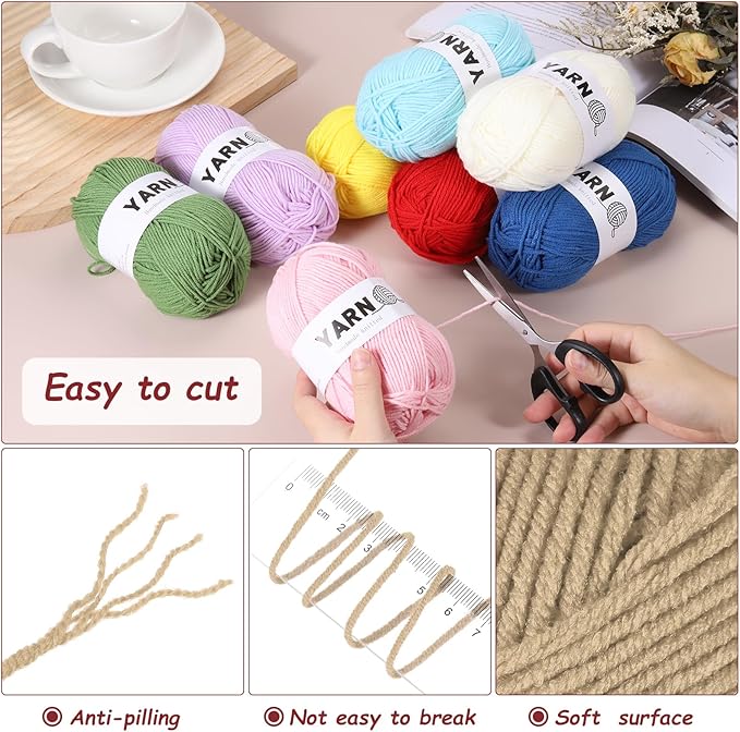 3Pcs Light Brown Acrylic Yarn 400 Yard 4 Ply Soft Crochet Yarns Sport Weight Yarn,[for DIY Crocheting Knitting Craft Blankets Hats]-150g