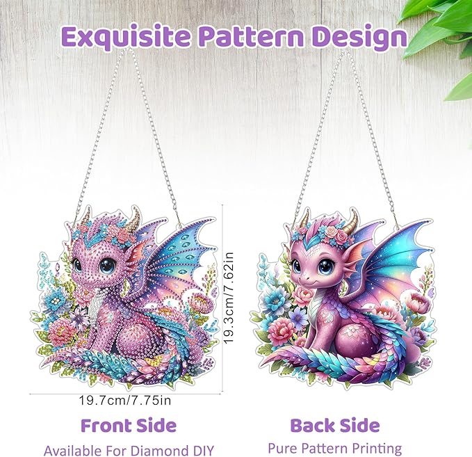 MEIYUDA Dargon Hanging Diamond Art Kits for Adult, Flowers Dargon Diamond Painting Hanging Kits Ornaments, DIY Special Shaped Rhinestone Window Pendants kit for Home Garden Wall Decor Gift
