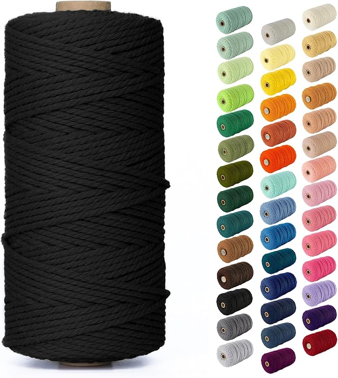 Nook Theory Macrame Cord - 3mm 109 Yards Cotton Rope, 4mm 5mm Yarn, String for Crafts, Perfect for Macrame Wall Hanging and Boho Decorations (Charcoal)