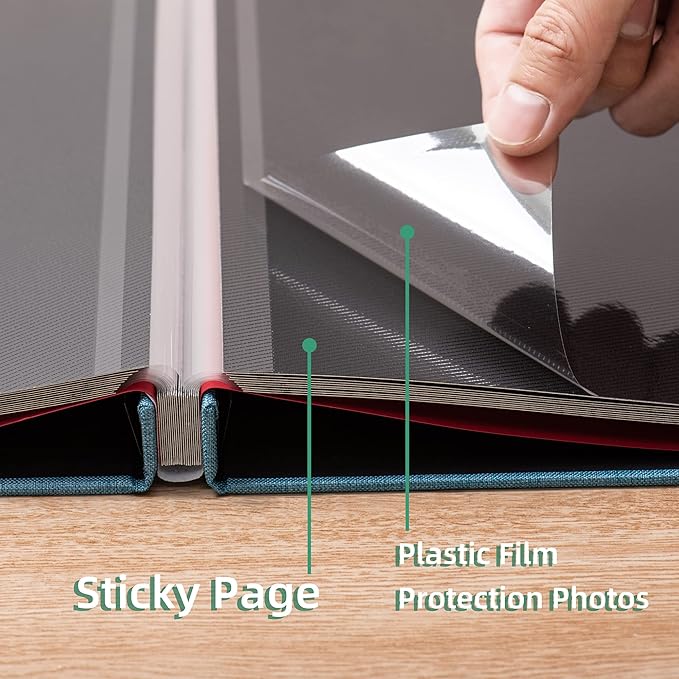 Large Photo Album Self Adhesive 4x6 8x10 10x12 13"x12.6" Scrapbook Album 12.6"x11" Inch 60 Black Sticky Pages Linen Cover Magnetic Photo Album with A Metallic Pen and DIY Stickers(Sky Blue)