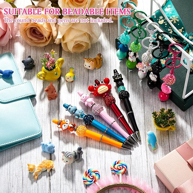 24 Pcs 3D Silicone Focal Beads Pens Beads Bulk for Beadable Keychain DIY Crafts Necklace Bracelet Phone Chain Charms Jewelry Making (Animals C)