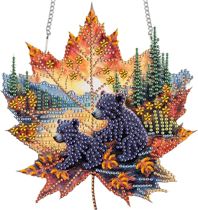 Reofrey Hanging Diamond Art Kits for Adults - 8x8 Inch Bear Acrylic Board Double Sided Pattern Diamond Art Suncatcher Pendant, DIY Crystal Art for Home Wall or Window Decoration Handmade Gift