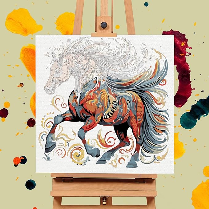 Offito Framed Paint by Numbers Kit for Adults Beginners & Kids Ages 8-12, Horse Acrylic Easy Paint by Number with Frame, Watercolor Paint by Number Kits on Canvas Framed (10 * 10 Inch, Without Easel)