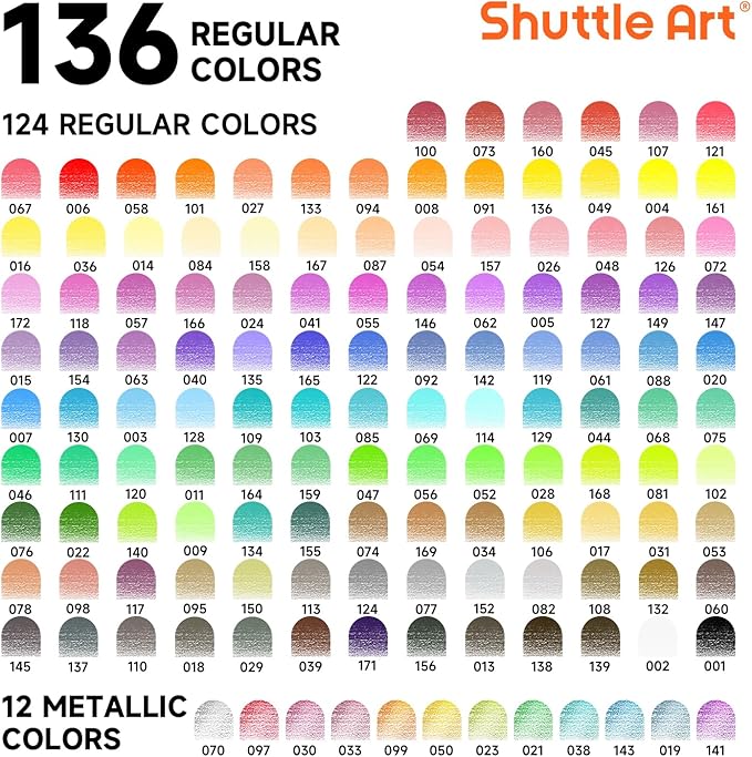 Shuttle Art 136 Color Pencils for Adult Coloring Book, Soft Core Colored Pencils Set for Doodling, Sketching, Drawing, Art Supplies