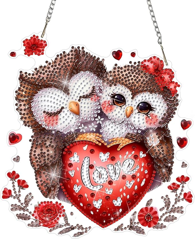 DOMROM Owl Diamond Art Hanging Kits for Adults Beginners, Special Shaped Crystal Diamond Painting Owl Pendant, DIY Diamond Art Suncatchers Animal for Home Garden Wall Decor Gift
