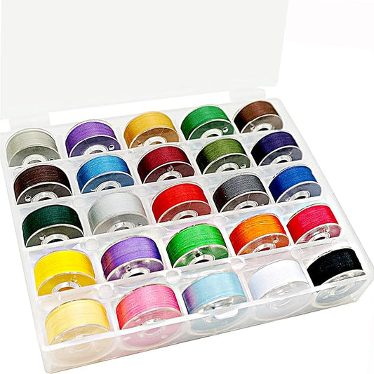 New Brothread 25pcs Assorted Colors 70D/2 (60WT) Prewound Bobbin Thread Plastic Size A SA156 for Embroidery and Sewing Machine DIY Embroidery Thread