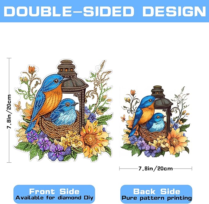 VAIIEYO Bird Diamond Art Hanging Ornament, Flower Diamond Painting Suncatchers Window Hanging Kit with Chain, 7.5x7.5 inch Crystal Pendant Art Craft for Gift Home Wall Front Door Decoration