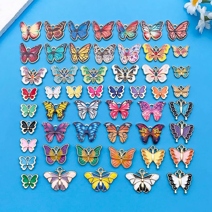 WOCRAFT 100pcs Assorted Enamel Butterfly Bracelet Charms for Jewelry Making DIY Necklace Bracelet Keychain Crafting Charms Kit (M771)