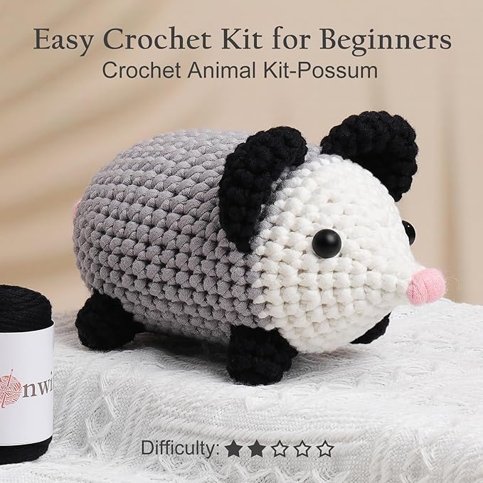 Dasonwin Crochet Kit for Beginners, Amigurumi Crochet Animal Kit (Cute Possum), Step-by-Step Video Tutorials, Complete Starter Set for Kids & Adults