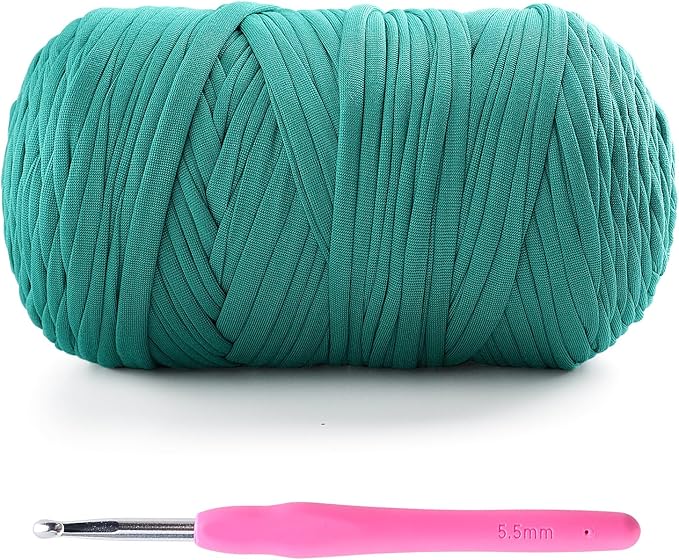 Tshirt Yarn for Crochet - 400 g/130 yds T Shirt Yarn for Crocheting Bags/Baskets/Home Decor - Soft Elastic Fabric T-Shirt Yarn with 1 Crochet Hook (1, Hole Green)