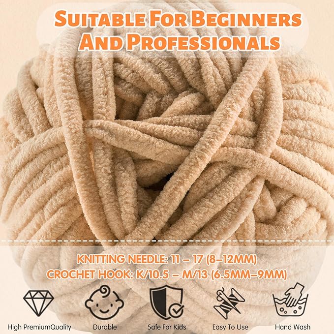 Chunky Chenille Yarn Velvet Soft Super Bulky Size 6 for Crocheting Knitting, Baby Blanket Yarn, 100g 71 Yds per Skein, Easy to Use for Scarves, Amigurumi, Crafts (2, Lemon Yellow)