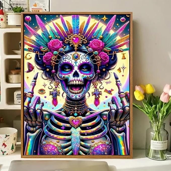 hkejoi Skeleton Paint by Numbers Kit for Adults Beginners, Skull Paint by Number for Adults, Painting by Number DIY Crafts Acrylic for Gift Home Decor 16x20 in