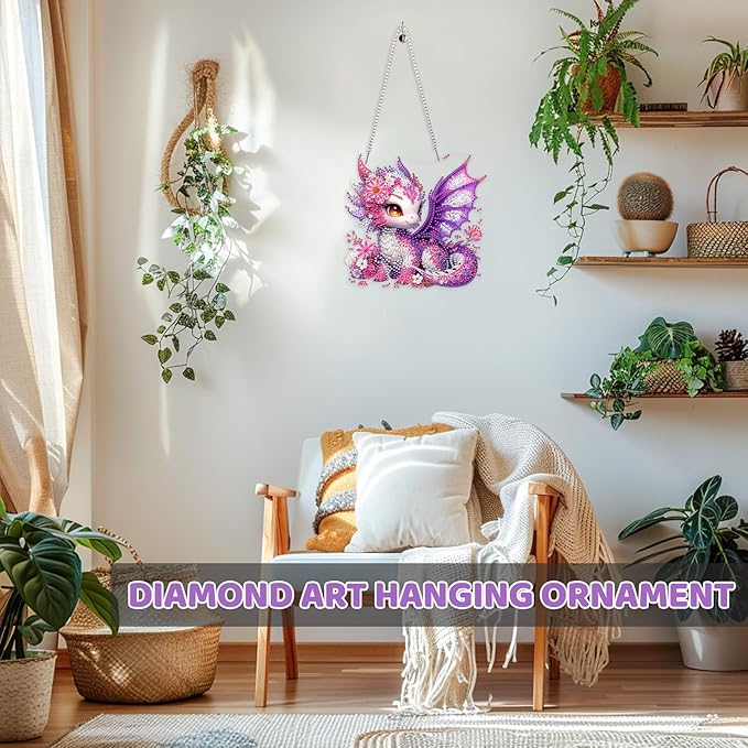 MEIYUDA Dragon Diamond Art Hanging Kits for Adult, Flowers Dragon Diamond Painting Hanging Kits Ornaments, DIY Special Shaped Rhinestone Window Pendants Kit for Home Garden Wall Decor Gift
