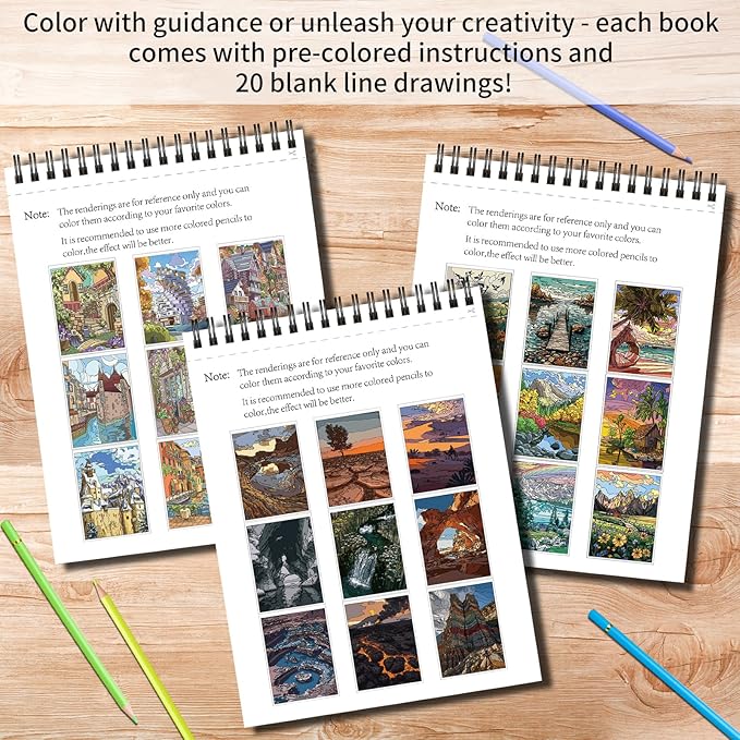 Kalysky Landscapes Adult Coloring Book Set of 3 - Complex Nature Landscapes & Iconic Architecture | Desert, Ocean Forests, Modern Wonders | Coloring Books for Adult Relaxation