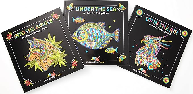 Adult Coloring Books Set.Three Books! Designs from The Sky, Land & Sea. Coloring Books for Adults Relaxation
