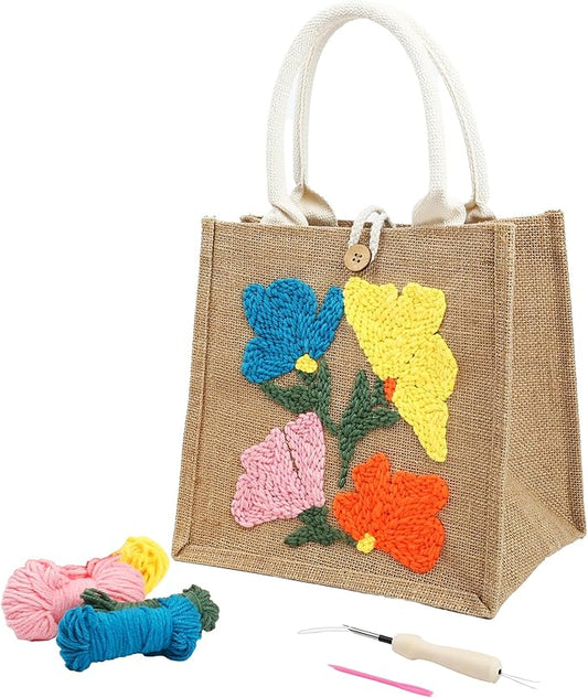 ERNTRNL Punch Needle Tote Bag Kits for Adults Beginner - DIY Punch Needle Embroidery Tote Bag Set, Punch Stitching Kit with Instructions & Video Tutorial Tools (4 Colors)