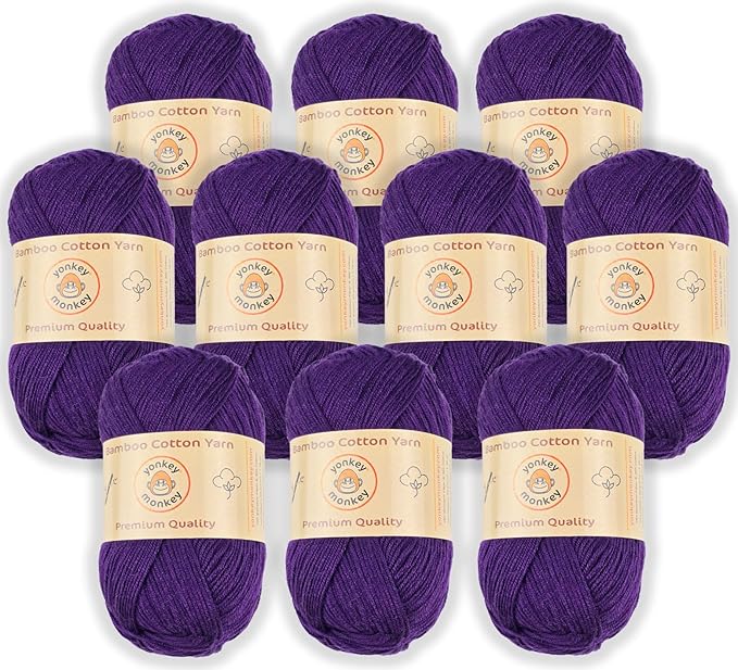 10-Pack of Yonkey Monkey 500 Grams Yarn - 70% Rayon derived from Bamboo, 30% Cotton - Imported - Violet 9022