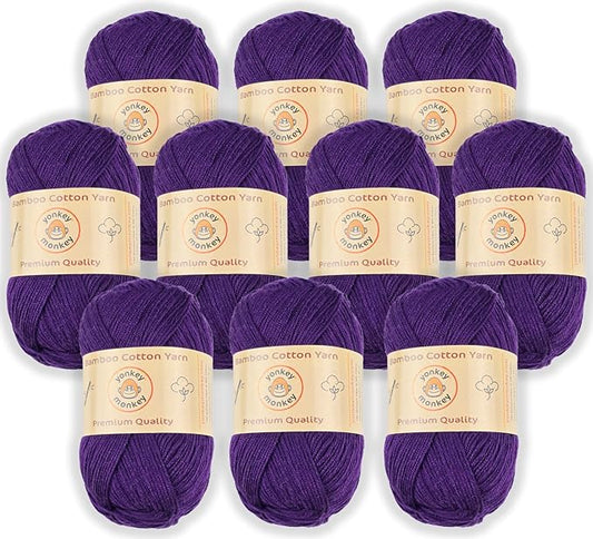10-Pack of Yonkey Monkey 500 Grams Yarn - 70% Rayon derived from Bamboo, 30% Cotton - Imported - Violet 9022