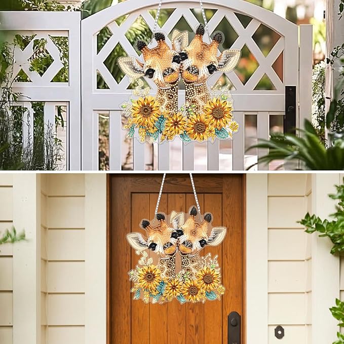 MXJSUA Diamond Art Hanging Kits for Adults Beginners, Giraffes DIY Acrylic Special Shaped Crystal Diamond Gem Art Pendant Drills Painting Ornament for Home Wall Decor and Gift