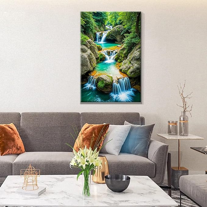 JOOZ Paint by Numbers Kit for Adults with Frame Waterfall Paint by Number with Easel Mountain Adult Paint by Number Kits Framed Canvas DIY Oil Painting Kits for Gift Home Wall Decor 8x12 Inch