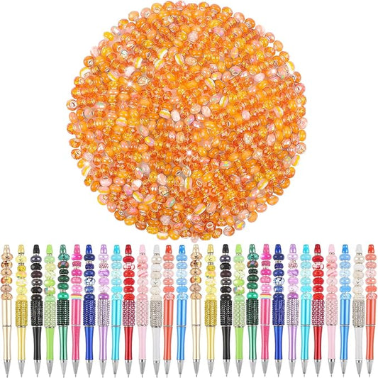 Large Hole European Beads for Pens - 100 Pieces Assorted Orange Fairy Wand Garden Lampwork Craft Spacer for DIY Charms Bracelet Necklace Decoration Jewelry Making Supplies