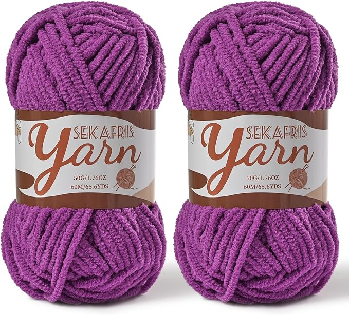 2 Pack Fluffy Velvet Yarn for Crocheting，Baby Blanket Yarn for Crocheting Soft，100g(131yds) Amigurumi Yarns，Plush Chenille Crochet Yarns，Puzzle Yarn for Crochet Weaving Craft(2 Dark Purple)