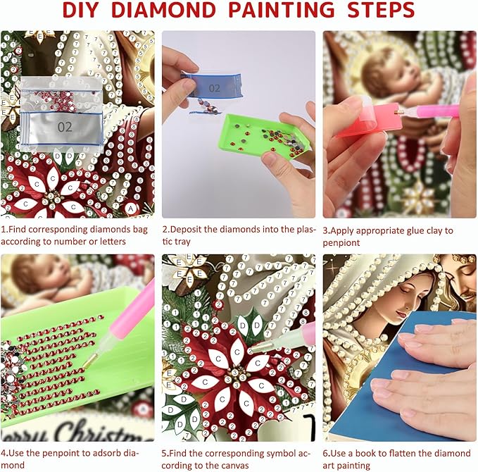 SENQAO Jesus Diamond Art Hanging Kits for Adults Kids, Christmas Diamond Art Suncatchers, 5D Special Shape Diamond Painting Pendant Window Ornament Gifts for Home Garden Door Wall Decor