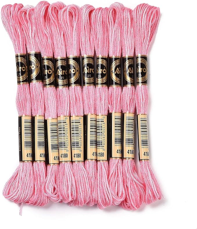 FASHEWELRY 10 Skeins Embroidery Floss Friendship Bracelet String Threads 6-Ply 0.5mm Hot Pink Cross Stitch Embroidery Thread for Sewing Bracelet Making Stitching Crafts
