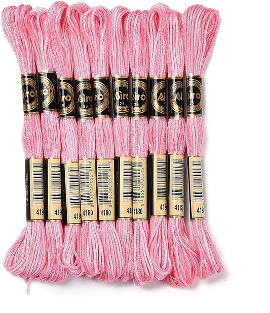 FASHEWELRY 10 Skeins Embroidery Floss Friendship Bracelet String Threads 6-Ply 0.5mm Hot Pink Cross Stitch Embroidery Thread for Sewing Bracelet Making Stitching Crafts