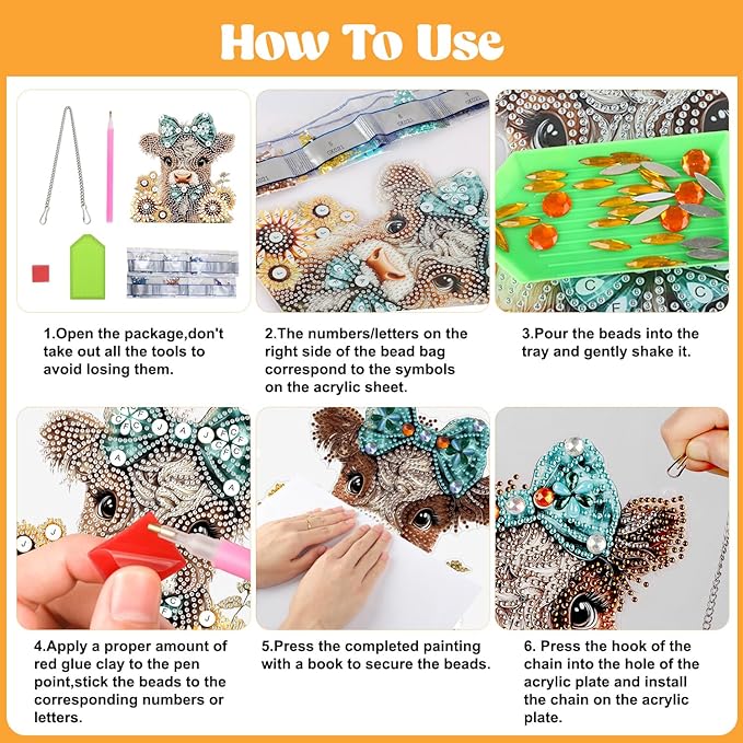AIRDEA Hanging Diamond Painting Kits Cow,Special Shaped Diamond Art Kits for Beginner Sunflower and Calf Gem Art Pendant Decor,7.87x7.52in