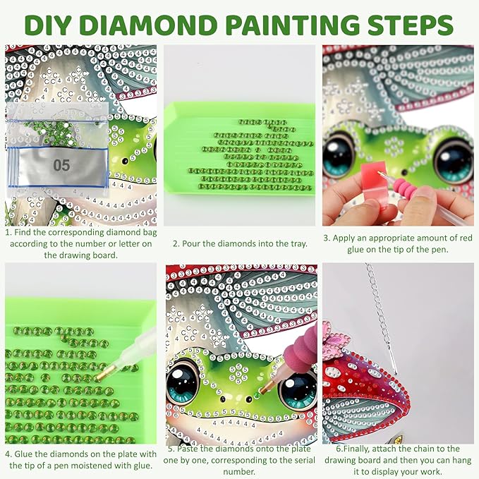 MEIYUDA Frog Diamond Art Hanging Kits for Adult, Mushroom Frog Diamond Painting Hanging Kits Ornaments, Animals DIY Special Shaped Rhinestone Window Pendants kit for Home Garden Wall Decor Gift