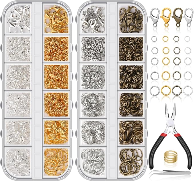PAXCOO Jewelry Making Kit, 1260 Pcs Assorted Color Jump Rings & Lobster Clasps with Tools & Pliers for Necklace Repair