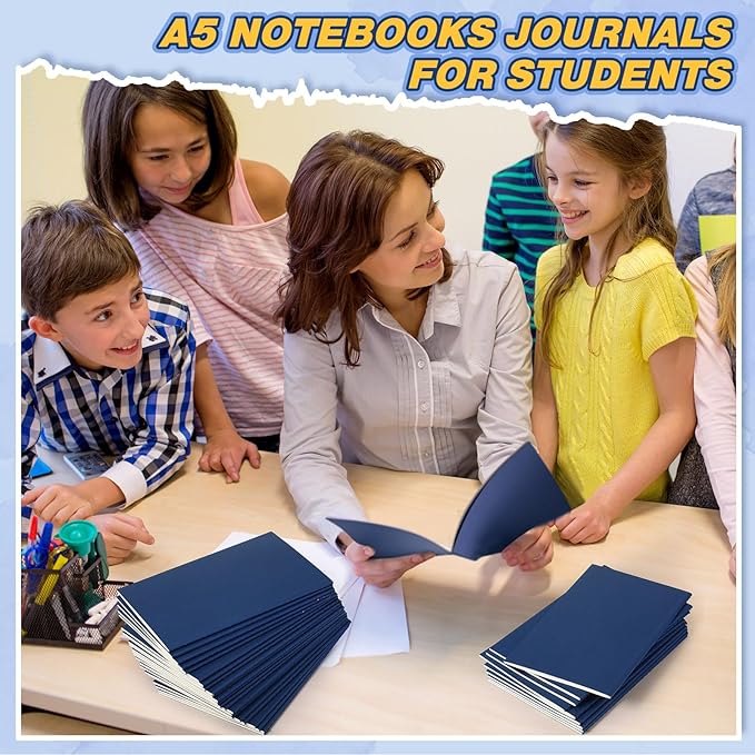 mimorou 100 pcs journals notebooks bulk - kraft softcover a5 small notebooks 5.5 inch x 8.3 inch notepads with 60 page 30 sheet for writing sketch travel office supplies(navy blue,lined)