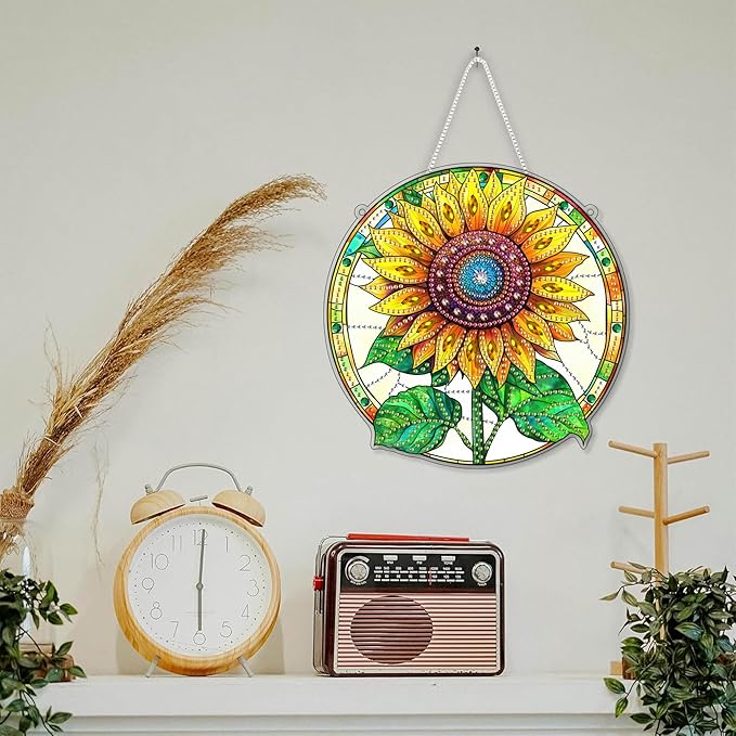 SKRYUIE Sunflower Hanging Diamond Art Kits for Adults Pendant Suncatcher, Special Shaped Crystal DIY Pearl Diamond Painting Kit, Gift for Mother Spring Summer Window Wreath Decor 7.6 x 7.6 Inch A27